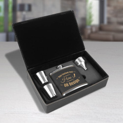 Personalized 6 Oz Black Leatherette Flask Gift Set