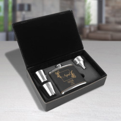 Personalized Birthday Flask Set, 6 Oz Black Leather Flask Gift Set, Custom Birthday Month Gift
