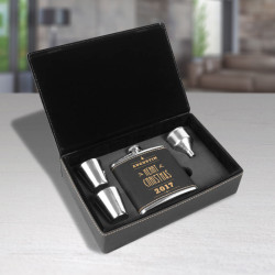 Personalized Christmas Flask, 6 Oz Black Leather Flask Gift Set, Christmas Gifts for Men