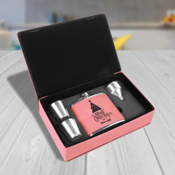 Custom Christmas Flask, 6 Oz Pink Leather Flask Gift Set, Personalized Christmas Gift for Women