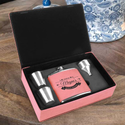 Personalized Bridal Shower Gifts, Pink Leather Flask Set 6 Oz, Bridal Shower Favors