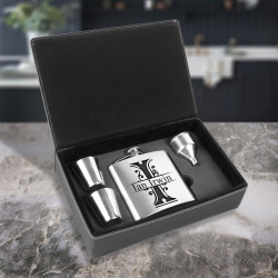 Personalized 6 Oz Stainless Steel Flask Set in Leatherette Box with Name