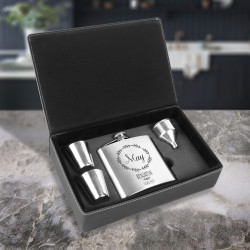 Personalized Birthday Flask for Men, 6 Oz Stainless Steel Flask Set in Leather Box, Birthday Gift Ideas