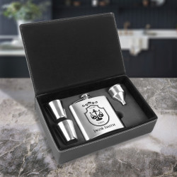 Engraved Birthday Flask Set, Stainless Steel Flask Set in Leather Box, Personalized Birthday Gift, Zodiac Sign Gift