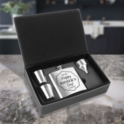 Personalized Flask for Dad, 6 Oz Stainless Steel Flask Set in Leather Box, Fathers Day Gift Customizable