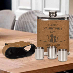 Valentines Day Gifts Flask Personalized, 7 oz. Leather Flask with 3 Shot Glasses, Custom Valentines Gifts for Him