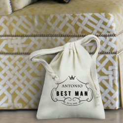 Personalized Bestman Natural Cotton 3" x 4" Drawstring Favor Bag