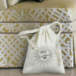Personalized Christmas Natural Cotton 3" x 4" Drawstring Favor Bag