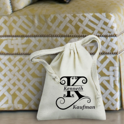 Personalized Natural Cotton 3" x 4" Drawstring Favor Bag with Initial and Name