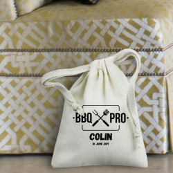 Personalized Barbeque Natural Cotton 3" x 4" Drawstring Favor Bag