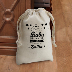 Personalized Baby Shower Natural Cotton 4" x 6" Drawstring Favor Bag