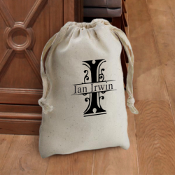 Personalized Natural Cotton 4" x 6" Drawstring Favor Bag with Initial and Name