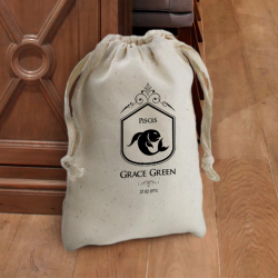 Personalized Birthday Zodiac Signs Natural Cotton 4" x 6" Drawstring Favor Bag
