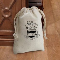 Personalized Christmas Natural Cotton 4" x 6" Drawstring Favor Bag