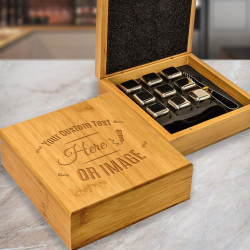 Personalized Stainless Steel Whiskey Stones Set in Bamboo Case