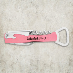 Personalized Pink Leatherette Corkscrew Bottle Opener