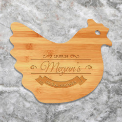 Personalized Bridal Shower Gift, Bamboo Hen Shaped Cutting Board, Bridal Shower Party Favor