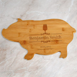 Personalized Wine Cutting Boards, Bamboo Pig Shaped Cutting Board, Custom Wine Gifts