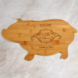 Personalized Anniversary Cutting Board, Bamboo Pig Shaped Cutting Board, Anniversary Chopping Board Gift