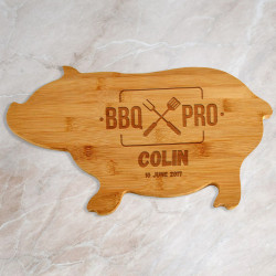 Personalized BBQ Cutting Boards, Bamboo Pig Shaped Cutting Board, Custom Barbeque Gifts