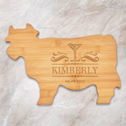 Personalized Wine Cutting Boards, Bamboo Cow Shaped Cutting Board, Custom Wine Gifts