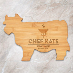Personalized BBQ Cutting Boards, Bamboo Cow Shaped Cutting Board, Custom Barbeque Gifts