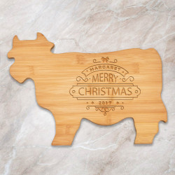 Christmas Cutting Board Personalized, Bamboo Cow Shaped Cutting Board, Christmas Cooking Gifts