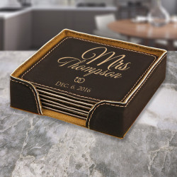 Personalized Wedding Coasters for Guests, Leather 6-Coaster Set, Wedding Coasters Favors, Wedding Gifts Customized
