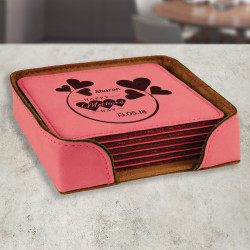Custom Mothers Day Coasters, Pink Leather6-Coaster Set for Mom, Personalized Gifts for Mom, Mothers Day Gifts