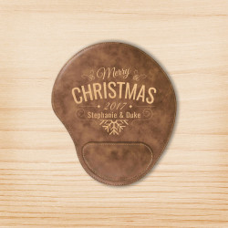 Personalized Christmas Rustic Leatherer Mouse Pad, Customized Christmas Mouse Pad with Wrist Support