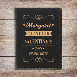 Personalized Valentines Day Passport Holder, Leather Passport Holder Black and Gold, Custom Valentines Day Gifts