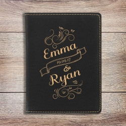 Personalized Wedding Passport Holder, Leather Passport Holder Black and Gold, Custom Wedding Day Gifts