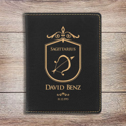 Personalized Birthday Zodiac Signs Passport Holder, Leather Passport Holder Black and Gold, Custom Birthday Zodiac Signs Gifts