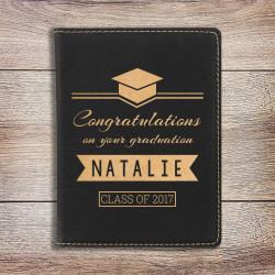 Personalized Graduation Passport Holder, Leather Passport Holder Black and Gold, Custom Graduation Gifts