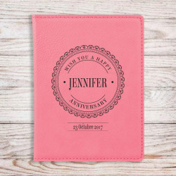 Personalized Anniversary Passport Holder for Women, Pink Leatherette Passport Cover, Custom Anniversary Gift