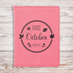 Personalized Birthday Months Passport Holder, Pink Leatherette Passport Cover, Custom Birthday Months Gift