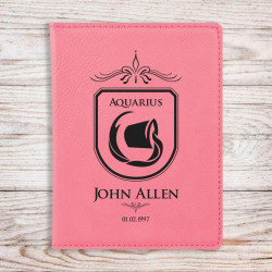 Personalized Birthday Zodiac Signs Passport Holder, Pink Leatherette Passport Cover, Custom Birthday Zodiac Signs Gift