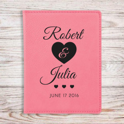 Personalized Wedding Passport Holder, Pink Leatherette Passport Cover, Custom Wedding Gift