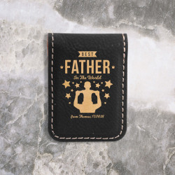Personalized Money Clip for Dad, Leather Money Clip Black and Gold, Custom Fathers Day Gifts Ideas