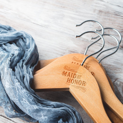 Personalized Engraved Flowery Detail Maid of Honor Wooden Wedding Hangers