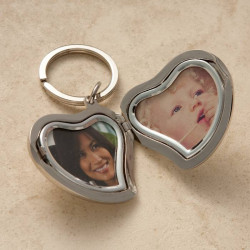 Personalized Silver Heart Photo Locket Key Chain Name Initial Engraved