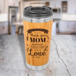 Mothers Day Tumbler for Mom, Bamboo Stainless Steel Tumbler 15 Oz, Personalized Mother's Day Gifts