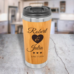 Personalized Wedding Tumblers Gift, Bamboo Stainless Steel Tumbler 15 Oz, Customized Wedding Gifts