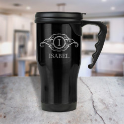 Personalized Travel Mug Stainless Steel Black, Custom Tumbler with Handle 14oz