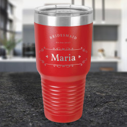 Personalized Bridesmaid Tumbler, Red Vacuum Insulated Tumbler with Clear Lid 30 Oz, Bridesmaids Gifts Customizable