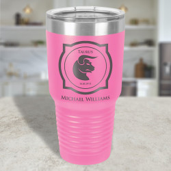 Personalized Birthday Wine Tumbler, Pink Vacuum Insulated Tumbler with Lid 30 Oz, Zodiac Sign Gifts for Her