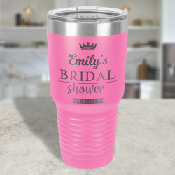Personalized Bridal Shower Wine Tumbler, Pink Vacuum Insulated Tumbler with Clear Lid 30 Oz, Bridal Shower Favors