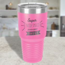 Bridesmaid Wine Tumbler Personalized, Pink Vacuum Insulated Tumbler with Lid 30 Oz, Custom Bridesmaids Gifts