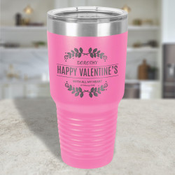 Customized Valentine's Day Tumbler, Pink Vacuum Insulated Tumbler with Lid 30 Oz., Personalized Valentines Gifts for Her