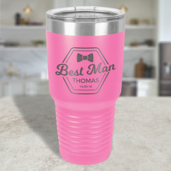 Personalized Best Man Pink Ringneck Vacuum Insulated Tumbler with Clear Lid 30 oz.